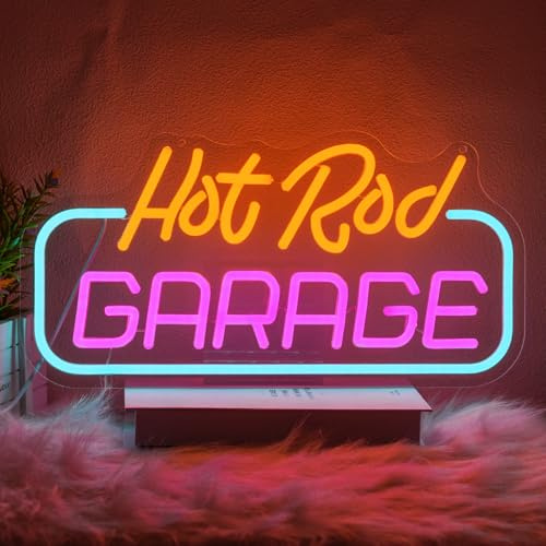 LULANMP Garage Neon Schild Hot Rod Garage LED Schild Reparatur Leuchtreklame Farbenfroh Brief Leuchtschild Auto Neon licht für Garage Männerhöhle Einkaufszentrum Dekoration