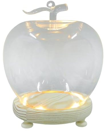SHINEOFI Vitrine sous Cloche en Verre avec Base LED Bois, Forme Pomme Transparente, Protection Contre la poussière pour Figurines et Artisanat en Argile, 16,5 x 12,5 x 12,5 cm, Usage