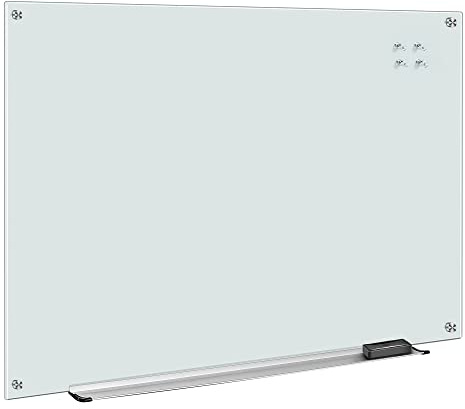 Amazon Basics Glass Dry-Erase Board, Magnetic Frameless Whiteboard, Easy to Install, with Eraser, 48 x 36