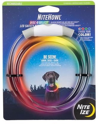 Nite Ize NiteHowl Rechargeable LED Safety Necklace - Disc-O Select - High-Visibility Collar for Nighttime - 360-Degree Illumination & Customizable Fit - Color Changing - Weather Resistant - Regular