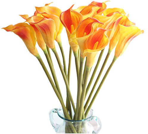cn-Knight 10pcs Calla Lilies Artificial Flower,26'' Long Stem Artificial Calla Lily Flowers,Realistic Arum Lilies for Wedding Bridal Bouquet Home Decor Centerpiece,Orange