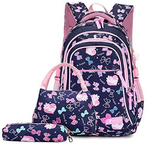 Neusky Schulrucksack Schulranzen Schultasche Sports Rucksack Freizeitrucksack Daypacks Backpack für Mädchen & Kinder Jugendliche mit der Großen Kapazität (Dunkelblau Set)…