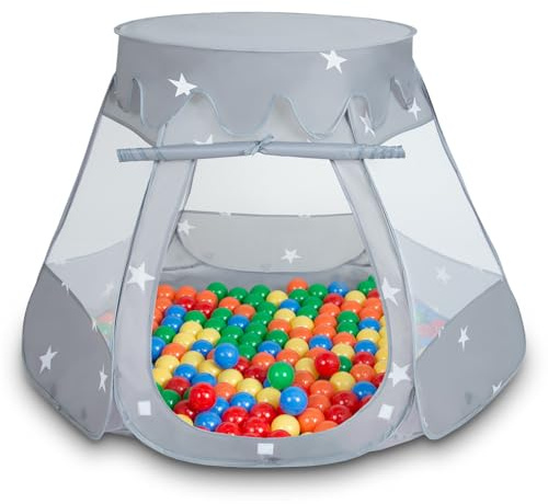 Selonis Tienda 105X90cm/200 Bolas De Campaña/Castilo Plegable con Bolas 6Cm para Niños, Gris:Amarillo-Verde-Azul-Rojo-Naranja