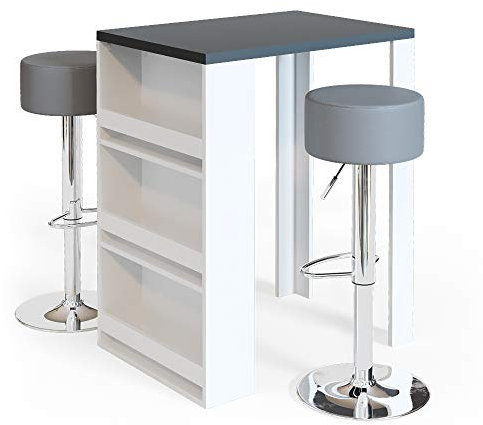 Vicco Bartisch-Set, Bartresen und Hocker, Weiß/Anthrazit, 80 x 57 cm mit 2 Barhockern