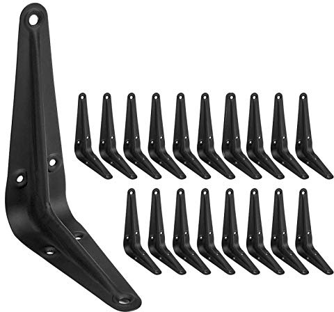 Jorohiker 20 Pack 4 x 3 Inch Heavy Duty Black Metal Floating Shelves Brackets, L Bracket Corner Brace Support, Wall Mount, 60 lbs Capacity Each