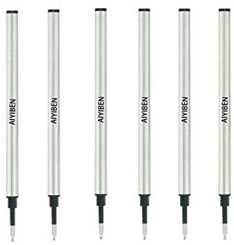 4.37'' Rollerball Pen Refills, Roller Ball Fine Point 0.5mm, German Ink Refill Pack of Replaceable Pen Refills Medium Point(6 Pack) (Black)