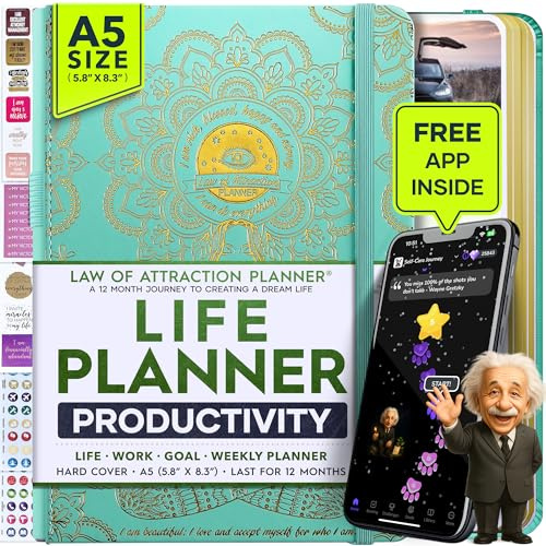Law of Attraction Kalender, lyxig odaterad vecko-/månadskalender, en 12 månaders resa för att öka produktiviteten och glädjen, livsorganisatör, tacksamhetsjournal med klistermärken A5 storlek