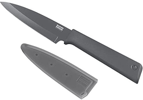 Kuhn Rikon Colori+ Non-Stick Straight Paring Knife with Safety Sheath, 19 cm, Grey