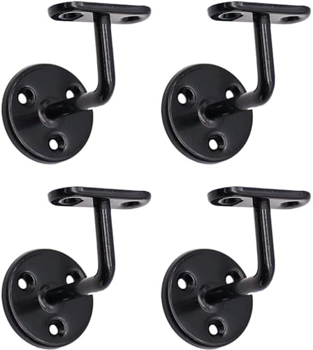 EAI Black Handrail Brackets, for Wood and Steel Stair Bannister, 4 Pack