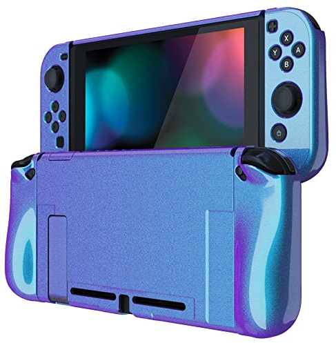 PlayVital UPGRADED Glossy Dockable Case Grip Cover for Nintendo Switch, Ergonomic Protective Case for Nintendo Switch, Separable Protector Hard Shell for Joycon - Chameleon Purple Blue