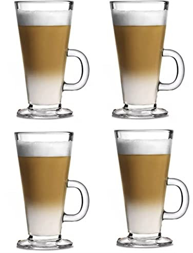 Royal Cuisine Set of 4 Latte Glasses Coffee Mug Espresso Cups Cappuccino Tea Iced Coffee Glasses Hot Drink Large Mug with Handle Ideal for Ice Cream Latte Hot Chocolate (270ml)