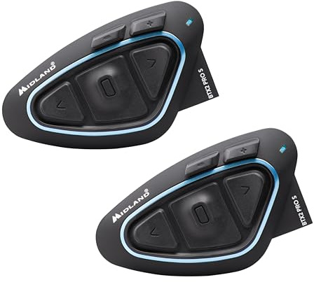 Midland - Interfono Moto Bluetooth Coppia BTX2 Pro S Twin, Auricolari Casco Impermeabili IPX6, Doppio Processore BT, 800m, 4 Coppie, Batteria 23H, Cancellazione Rumore, Audio Hi-Fi, Universal Intercom