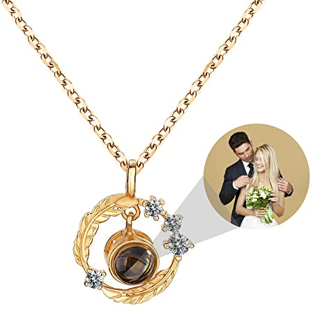 Jinlinjew Personalisierte Projektionskette Federanhänger Halskette 925 Sterling Silber Personalisierte Foto Halskette Schmuck Geschenk für Mutter Schwestern Liebhaber