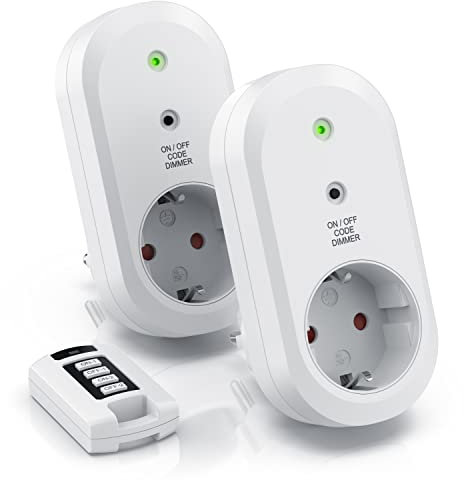 CSL - Dimmbare Funksteckdosen - Set mit Fernbedienung - 2er Set für den Innenbereich Indoor + 1 Fernbedienung - Steckdose - LED Statusanzeige - integrierter Berührungsschutz - IP20