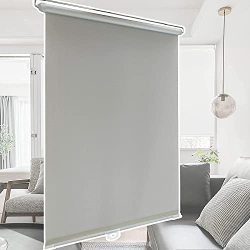 suction cup sunshade blinds,waterproof blackout roller Shades,Free-Perforated cordless curtains,width sizes 30-75cm,pull down retractable roller blinds,Fabric Window Shades,Grey-75×125cm（30*49in）