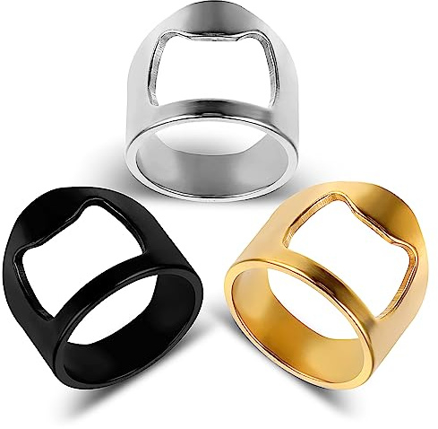 TIESOME Bierflaschenöffner Ringe, 3 Stück Ringe, Flaschenöffner bunter Edelstahl Finger Flaschenöffner cooler Fingerring für Männer und Frauen Party Geschenkzubehör (Größe 9)