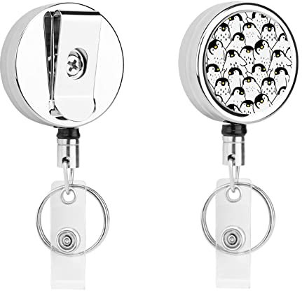 Einziehbarer Ausweishalter, Pinguin-Druck 2Pcs Einziehbarer Karabiner-Ausweishalter Strapazierfähiger Ausziehbarer Ausweishalter,Abzeichenclip Für Büroangestellte Schlüsselkarten Ausweis 4Cm
