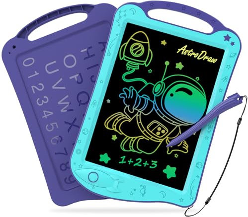 HOMESTEC AstroDraw Juguetes para niños, tableta de dibujo LCD, pintura de escritura doodle pizarra mágica, temáticos espaciales regalo juguetes niñas y niños 2 3 4 5 6 años infantiles (Azul/Púrpura)