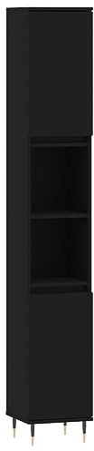 vidaXL Badschrank, Badezimmerschrank mit viel Stauraum, Hochschrank mit Eisenbeinen, Aufbewahrungsschrank Bad Badezimmermöbel Badmöbel, Schwarz Holzwerkstoff