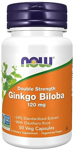 Now Foods Double Strength Ginkgo Biloba Extract, 120mg, 50 Capsule Vegane, Testato in Laboratorio, Senza Soia, Senza Glutine, Vegetariano, Senza OGM