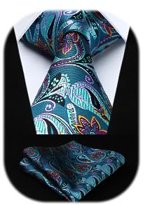 HISDERN Krawatten für Herren 160 CM Extra Lange Krawatte mit Einstecktuch Set Hochzeit Business Seidenkrawatte Elegante Schlips Herren