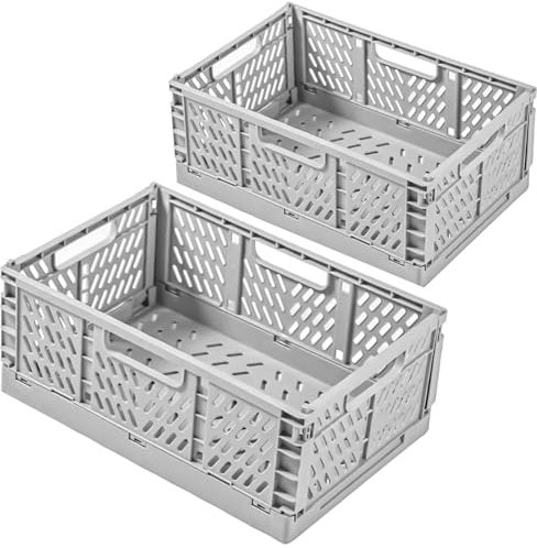 Frepea 2 Stück Aufbewahrungskorb Grau Klappboxen Faltbar Stabil Aufbewahrungskiste Kunststoff Klappkorb für Küche/Kinderzimmer/Büro(Grau)
