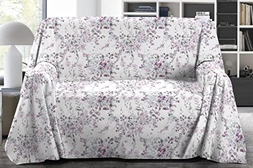 SpazioTessile Copritutto Arredatutto Telo arredo Copridivano Copriletto Glicine Acquarello Letto Divano 100% Puro Cotone Misure Maxi (400x300)