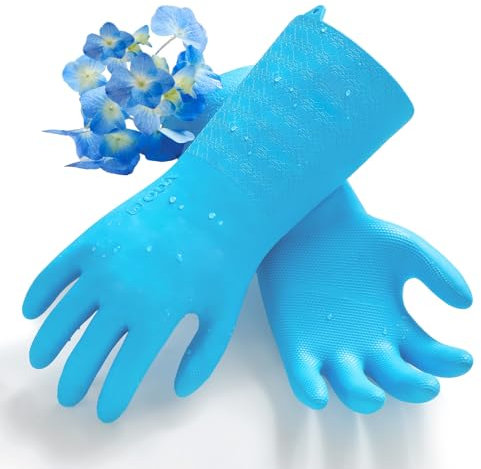 Vgo... Guanti Lavoro Lunghi con Fodera, no-Allergia senza Lattice per Pulizia Alimentari Domestici Anticalore&Antifreddo da Cucina Bagno Casalinghi Lavapiatti in TPE, Non Odore, 1 paio