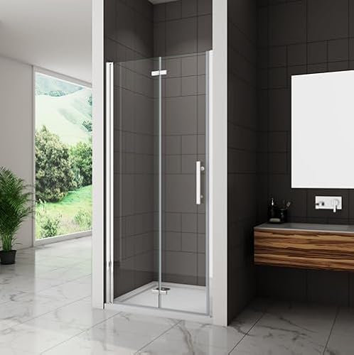 Acezanble Duschtür Nischentür Duschabtrennung Dusche 6mm Glas Falttüren H195cm,Verchromt