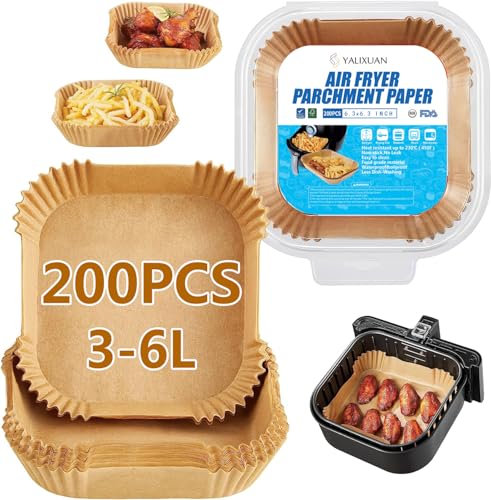[200 Pcs]Air Fryer Liners Disposable 6.3 Inch, Air Fryer Liners Square, Airfryer Liners Compatible with COSORI, Tower Cosori, Airfryer Liners Disposable,Oil-Proof, Water-Proof, Food Grade Baking Paper