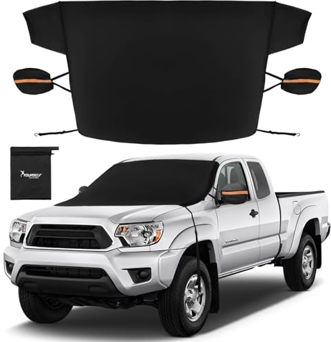 SYOURSELF Windshield Cover for Ice and Snow, 600D Oxford Windshield Snow Cover with Side Mirror Covers Magnetic Car Cover for Snow Frost Winter Windshield Covers Fits Car Truck Van SUV (77x 47 Inches)