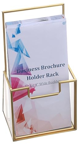 SUMTree Prospekthalter aus Metall und Glas, Dokumentenhalter, A6, für Literatur, Theke, Displayständer, 11 x 8 x 20 cm