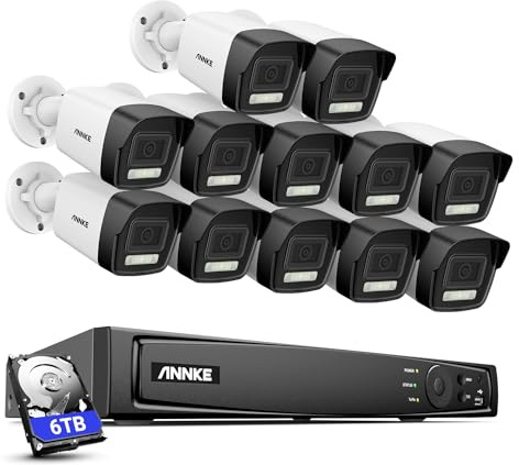 ANNKE 4K Kit Camera Surveillance, 12 x 8MP Camera Poe avec 16CH 6To NVR H.265+, Détection Personne/Véhicule, IP Camera Étanche IP67 avec Vision Nocturne 30M, Camera Enregistrement 24/7 et Audio