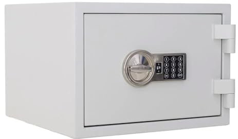 FELGNER Möbeltresor HOME Fire Pro 31 E mit Elektronikschloss | hochsicherer Stahl-Tresor für Dokumente und Wertsachen | Feuerschutz 30 Minuten | Widerstandsgrad S2 | mit Fachboden | Lichtgrau