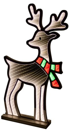 Star-Max LED Rentier Infinity Effekt, Weihnachtsdekoration für Innenbereiche, beidseitig beleuchtet, inkl. Timerfunktion, 3m Zuleitung und Standsockel, 246 SMD LEDs, Höhe 60cm