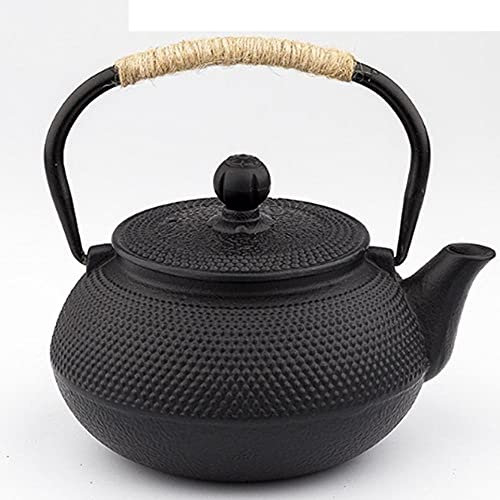 ABBNIA Tetera de Hierro Fundido Hecha a Mano de 1200 ml con infusor de Acero Inoxidable, Tetera a Gas, Tetera Negra, Tapa de Cobre, 800 ml