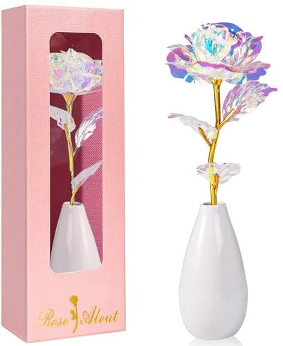 EGEKTBH Mothers Day Galaxy Rose Gifts for Mum, Forever Rose with Vase for Mum Her Grandma Girlfriend, Galaxy Flower Present for Valentines Mothers Day Wedding Anniversary Christmas