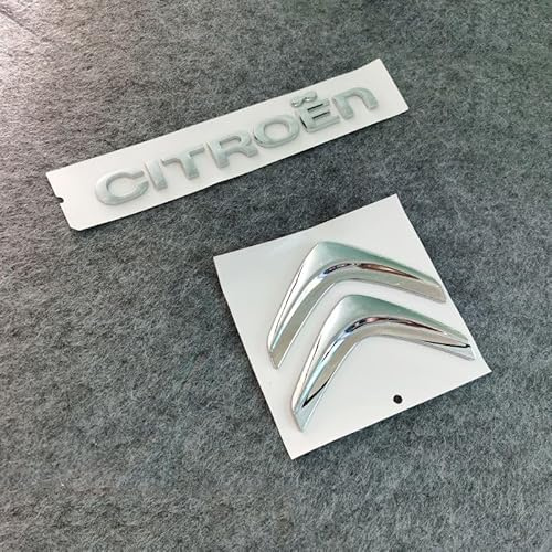 DLLHL Auto Emblèmes pour Citroen C3 X-TR 2005-2006,Métal Étiquetage Stickers Lettre Stickers Badge Logo Remplacer D'insigne Autocollantes Auto Accessoires,Silver-Logo+Letters