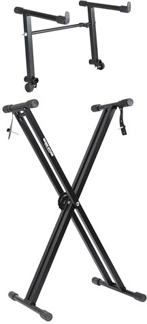 Keyboardständer Set, Höhenverstellbar, MUSIC STORE KB-4 EX & KB-50, Schwarz, Robust, Ideal für Musiker, 2.2 cm Rohrdurchmesser, 1 Auflage, Zubehör inklusive
