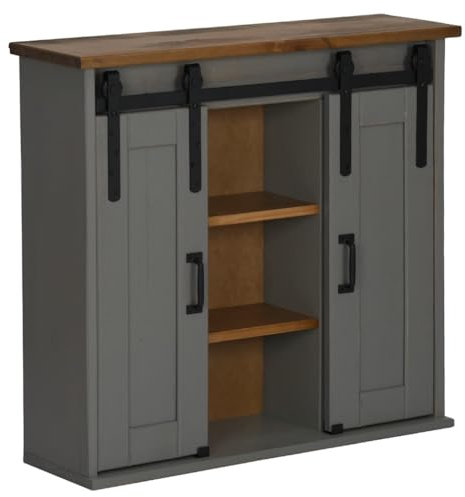 vidaXL Hängeschrank Halden 2 Schiebetüren Grau 75x22,5x70 cm Kiefer, Wandschrank, Lagerschrank, Schwebeschrank, Schrank, Beistellschrank