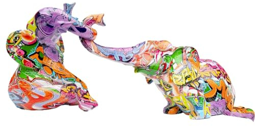 Kare Design Deko Elefant Zirkus Graffiti (2/Set), Mehrfarbig, Tiermotiv, Accessoire, Wohnzimmer, Deko für Regale oder Sideboards, Deko Skulptur, 22x50x18 cm (H/B/T)