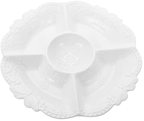 Cabilock Placa Relieve Europeo 5 Compartimentos Blanco Cerámico Seguro Sin Olores Plato De Fruta y Postre Para Restaurante y Hogar