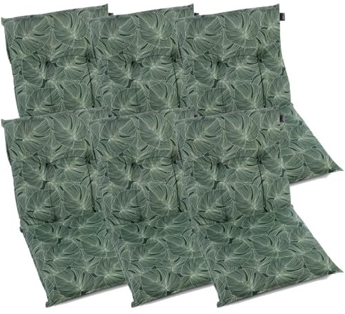 BURI 6X Gartenstuhlauflagen Niedriglehner 92,5x47cm I extra 8cm Dicke Komfort Sitzauflagen I Made in Europe I Stuhlauflagen für Niederlehner Gartenstuhl I Polster für Gartenmöbel I Grün