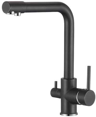 YWJFSA Grifo Cocina Abatible Grifo Osmosis 3 Vias Doble Manija Agua Fría Y Caliente Rotable,Negro