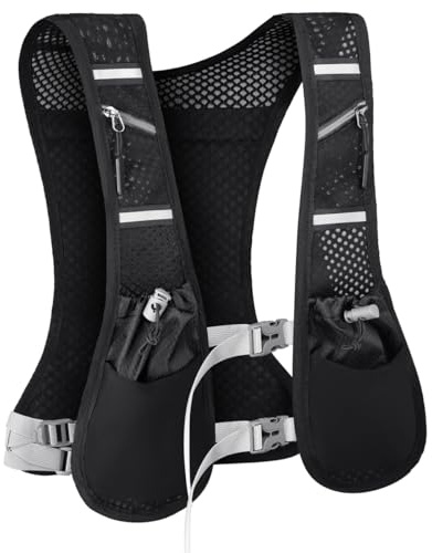 REETEE Zaino Trail Running Super Leggero, Riflettente Gilet Running per Uomini e Donne, Cintura Regolabile Vest per Ciclismo Maratona Corsa Trekking (nero, L)