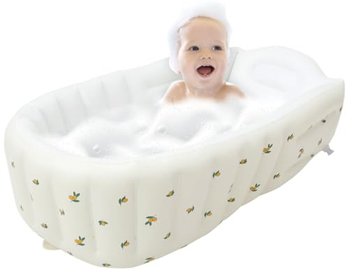 Baby Badewanne, Aufblasbare Pumpe mit Rutschfestem Luftschwimmbad für Reisen (Olivenstil)