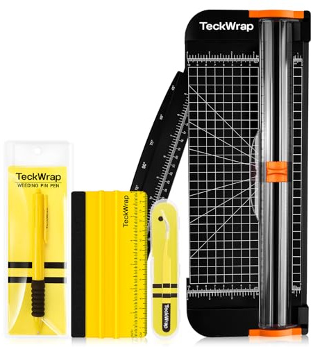 TECKWRAP A4 Paper Cutter with Craft Tool Kit - 12 Inch Precision Paper Trimmer, Includes 6 Inch Vinyl Squeegee, Vinyl Removal Pen & Tweezers for Crafting, Scrapbooking & DIY Projects