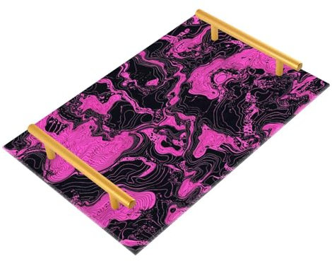Plateau décoratif noir et rose à texture irrégulière avec poignées pour le salon, les bijoux, le parfum, le thé, le service bandejas pour servir le café