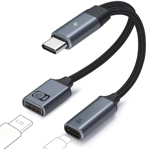 IVIVTOR USB-C OTG Kabel Adapter - 2 i 1 Splitter med 100W PD Snabbladdning & USB-A 2.0 Female Port kompatibel med Laptop Surfplatta Telefon - Grå