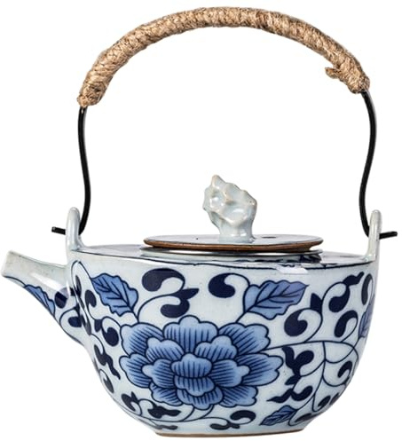 Théière en Céramique Vintage 210ml avec Infuseur, Style Chinois | Cordon en Fer et Corde, Format Compact Pratique, pour Salle de Réunion et Salon de Thé